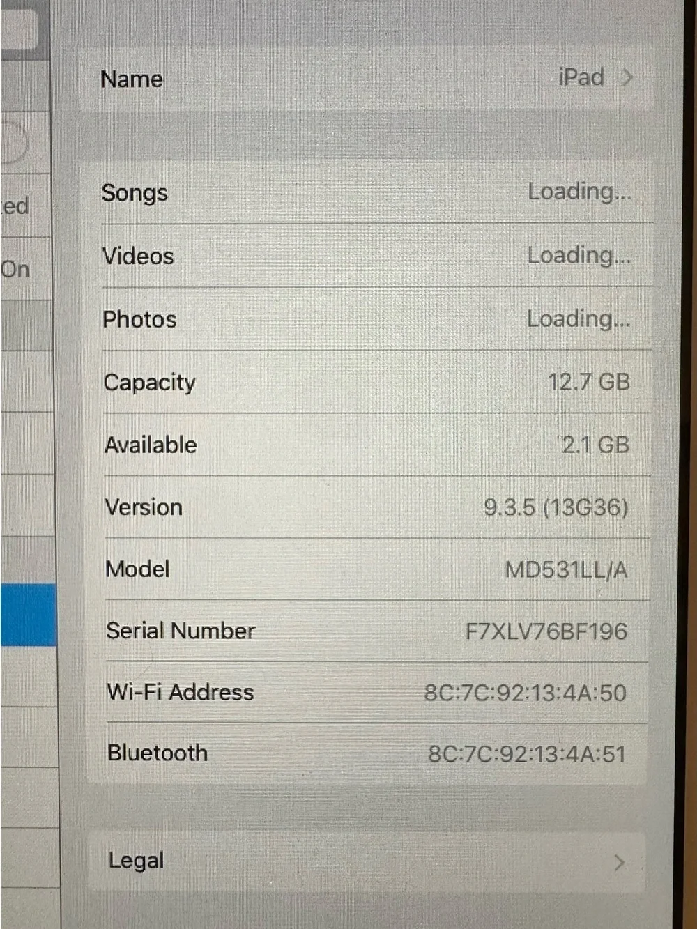 Apple iPad mini (1st Generation) shown has a total capacity of 16 GB